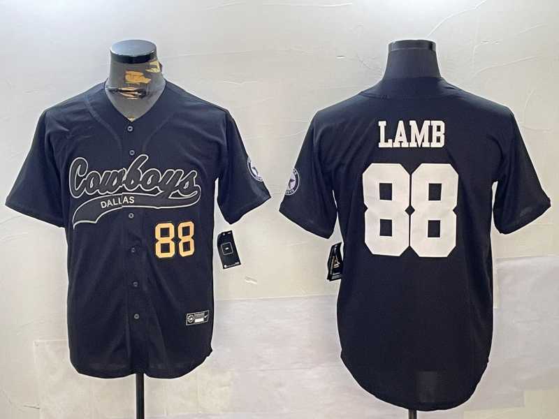 Mens Dallas Cowboys #88 CeeDee Lamb Black With Patch Cool Base Stitched Baseball Jerseys